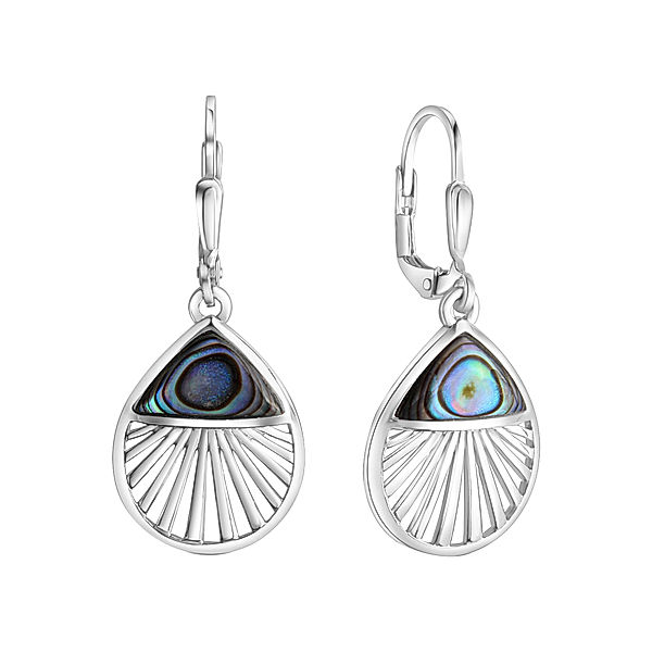 V Ohrhänger 925/- Sterling Silber Abalone bunt 3,5cm Glänzend