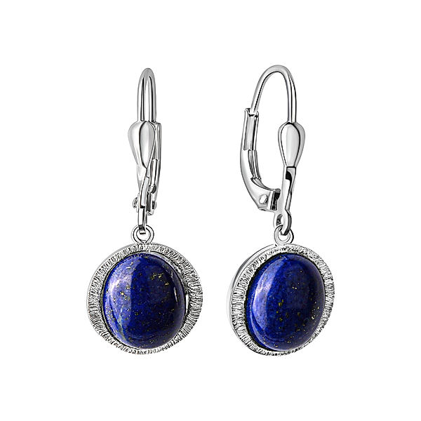 V Ohrhänger 925/- Sterling Silber Lapislazuli blau 2,9cm Matt/Glanz