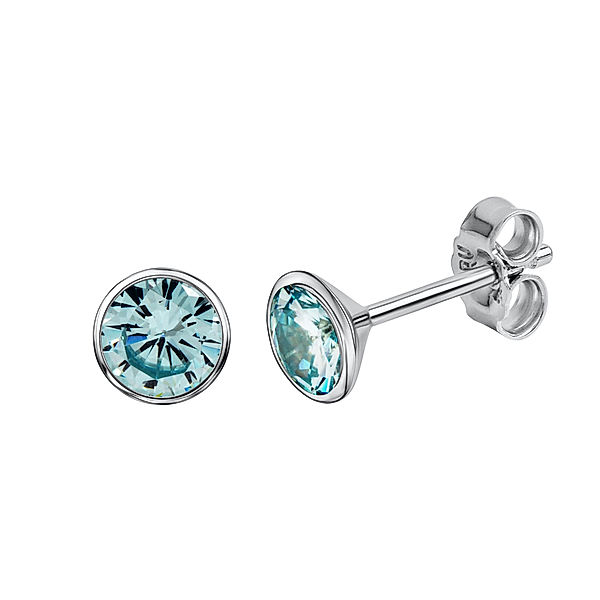 V Ohrstecker 925 Silber rhodiniert CZ hellblau 925/- Sterling Silber Zirkonia hellblau 1cm Glänzend