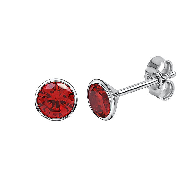 V Ohrstecker 925 Silber rhodiniert CZ rot 925/- Sterling Silber Zirkonia rot 1cm Glänzend