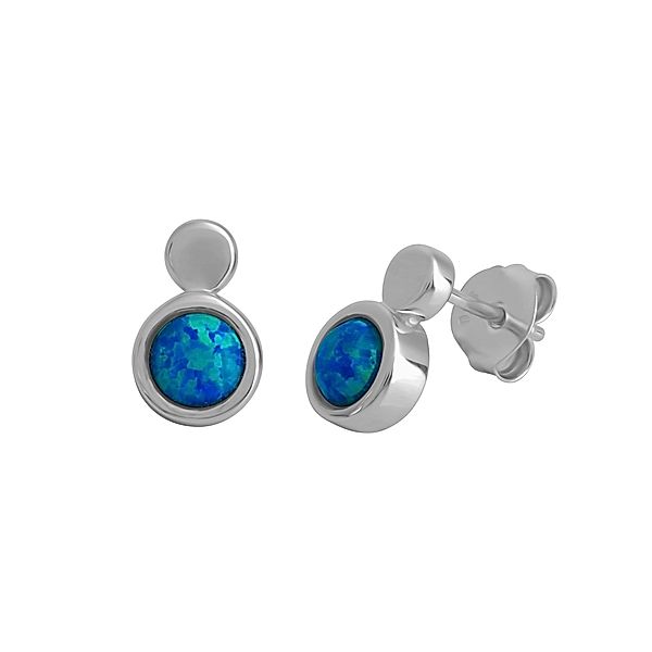 V Ohrstecker 925/- Sterling Silber imit.Opal blau 1,1cm Glänzend