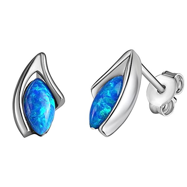 V Ohrstecker 925/- Sterling Silber imit.Opal blau 1,2cm Glänzend