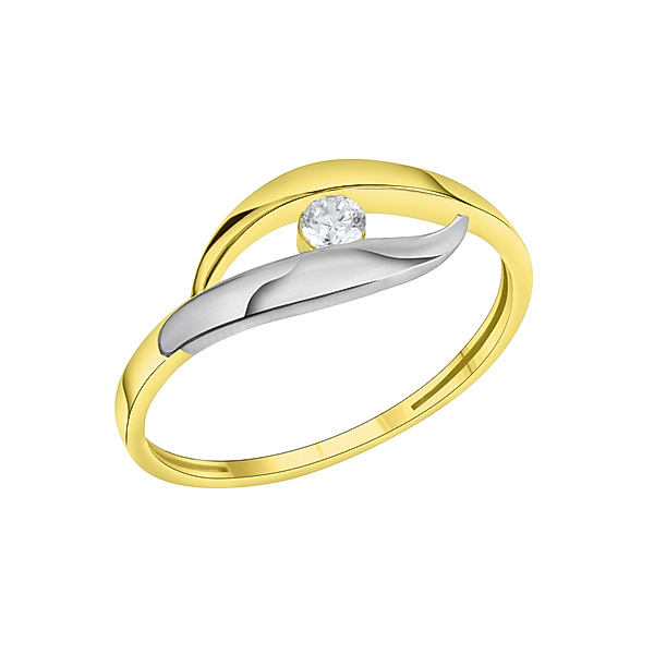 V Ring 375/- Gold Zirkonia weiß Glänzend (Größe: 060 (19,1))