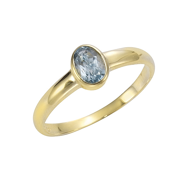 V Ring 585/- Gold Blautopas beh. hellblau Glänzend (Größe: 062 (19,7))