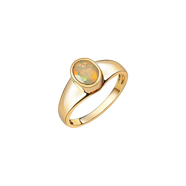V Ring 585/- Gold Opal weiß Glänzend (Größe: 018 (57,0))