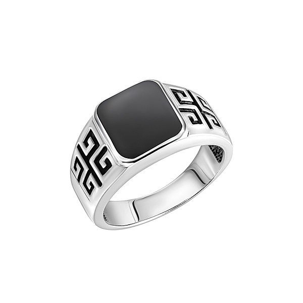 V Ring 925/- Sterling Silber Achat schwarz Glänzend (Größe: 021 (66,1))