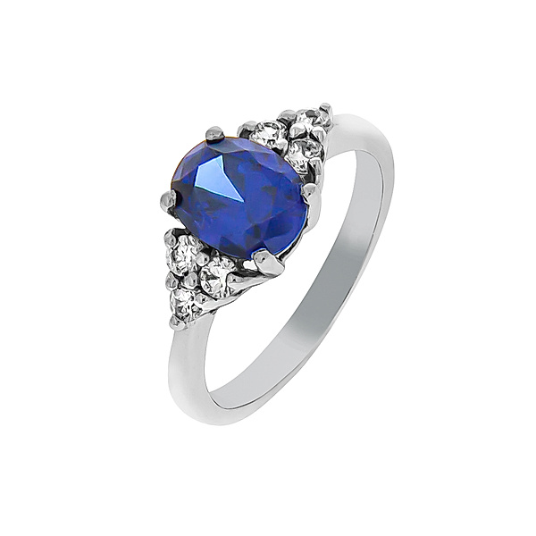 V Ring 925/- Sterling Silber Zirkonia blau Glänzend (Größe: 060 (19,1))