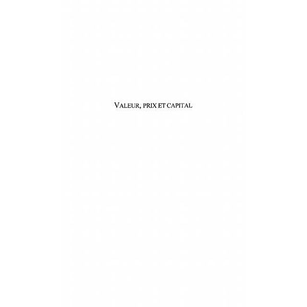 Valeur prix et capital / Hors-collection, Sadigh Elie