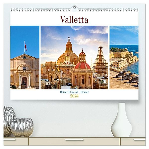 Valletta - Reiseziel im Mittelmeer (hochwertiger Premium Wandkalender 2024 DIN A2 quer), Kunstdruck in Hochglanz, Nina Schwarze