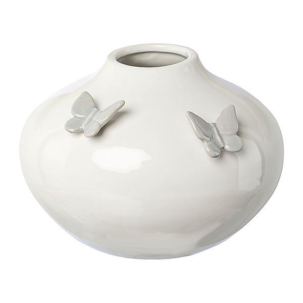 Vase mit Schmetterlingen aus Keramik (Farbe: weiß)