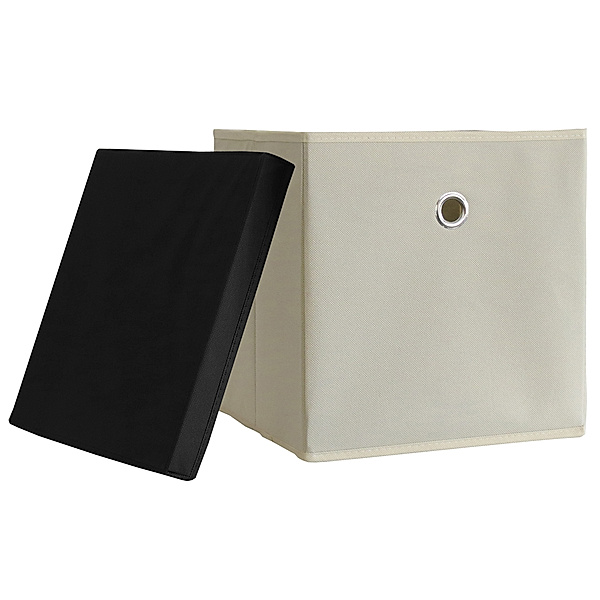 VCM 10er Set Faltbox Klappbox Sammelbox Stoffbox Regalbox Regalkorb Boxas VCM 10er-Set Faltbox Klappbox Boxas (Farbe: Weiß-Natur, Ausführung: mit schwarzem Deckel)