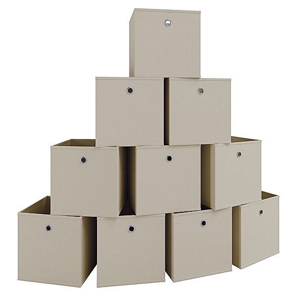 VCM 10er Set Stoff Faltbox Klappbox Boxas (Farbe: Weiß-Natur)