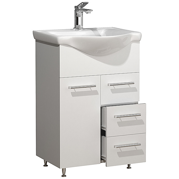 VCM 2-tlg. Waschplatz Waschtisch Badmöbel Set Waschbecken Schublade Spiegelschrank Lisalo L (Farbe: Weiß)