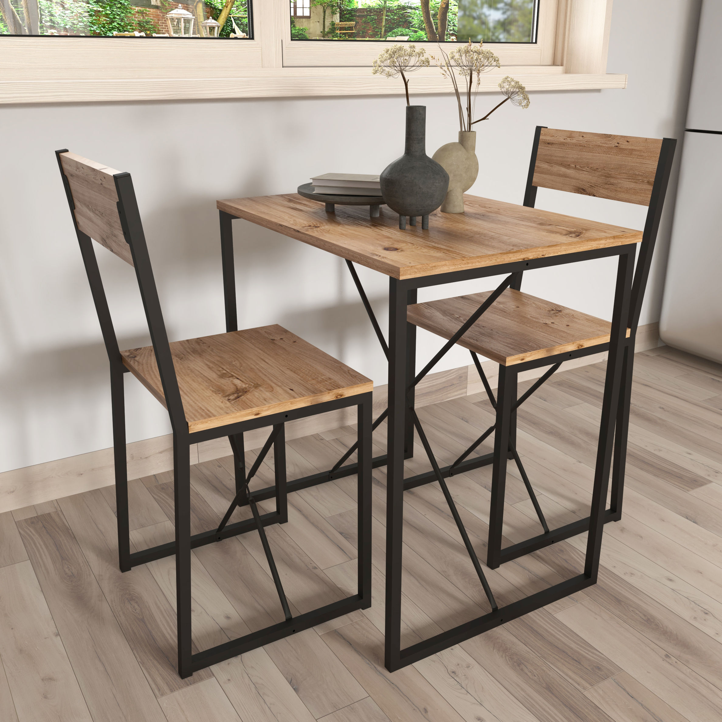 VCM 3-tlg. Holz Metall Essgruppe Küchentisch Esstisch Set Tischgruppe Tisch  Stühle Insasi M Farbe: Honig-Eiche | Weltbild.de