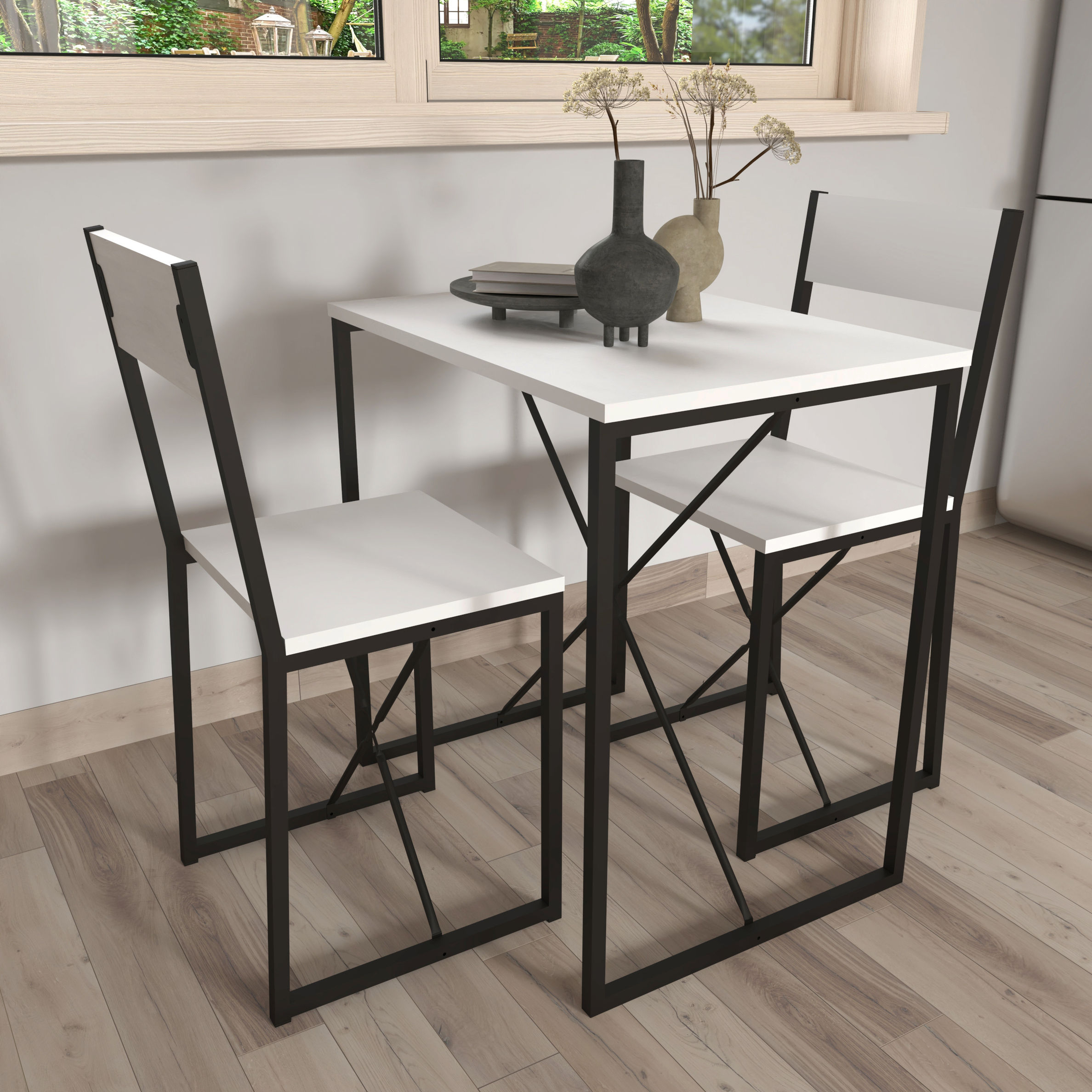 VCM 3-tlg. Holz Metall Essgruppe Küchentisch Esstisch Set Tischgruppe Tisch  Stühle Insasi M Farbe: Weiß | Weltbild.de