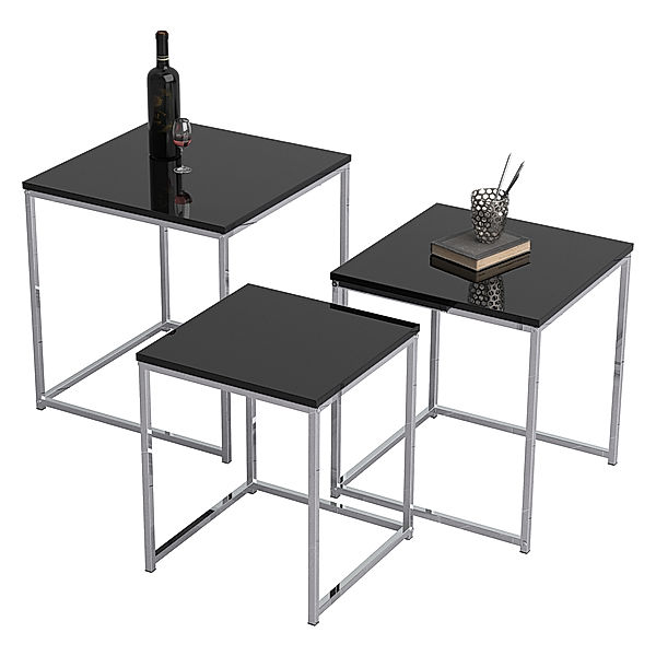 VCM 3-tlg. Set Beistelltisch Couchtisch Sofatisch Kaffeetisch Glisal (Farbe: Schwarz)