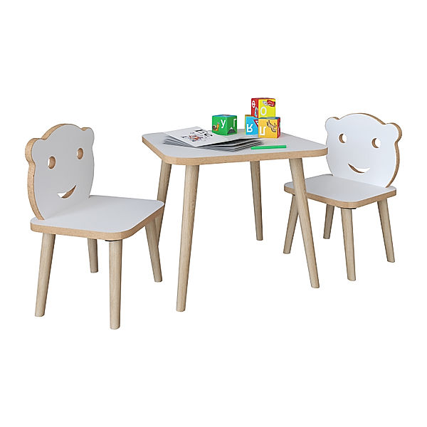 VCM VCM 3-tlg. Sitzgruppe Kinderzimmer Kindermöbel Tisch Stuhl Kinder LiLuLa (Farbe: Weiß)