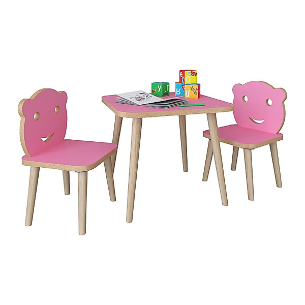VCM VCM 3-tlg. Sitzgruppe Kinderzimmer Kindermöbel Tisch Stuhl Kinder LiLuLa (Farbe: Pink)