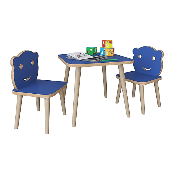 VCM VCM 3-tlg. Sitzgruppe Kinderzimmer Kindermöbel Tisch Stuhl Kinder LiLuLa (Farbe: Blau)