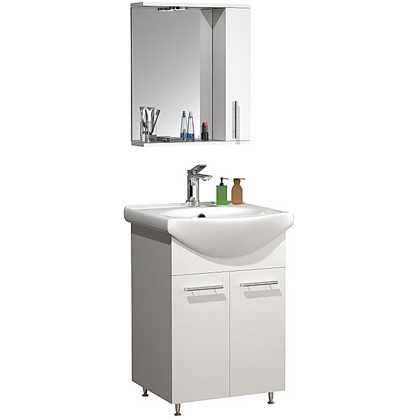 VCM 3-tlg. Waschplatz Waschtisch Badmöbel Set Waschbecken Spiegelschrank Drehtüren Lisalo M (Farbe: Weiß)