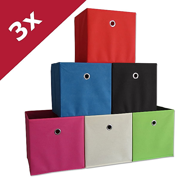VCM 3er Set Faltbox Klappbox Sammelbox Stoffbox Regalbox Regalkorb Korb Boxas (Farbe: Rot, Ausführung: ohne Deckel)
