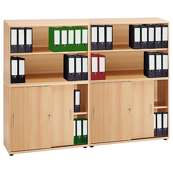 VCM 4-tlg Aktenregal Set Büro Schrank Regal Büroschrank Aktenschrank Sideboard Omegos 555 VCM Aktenregal-Set Omegos 555 (Farbe: Buche)