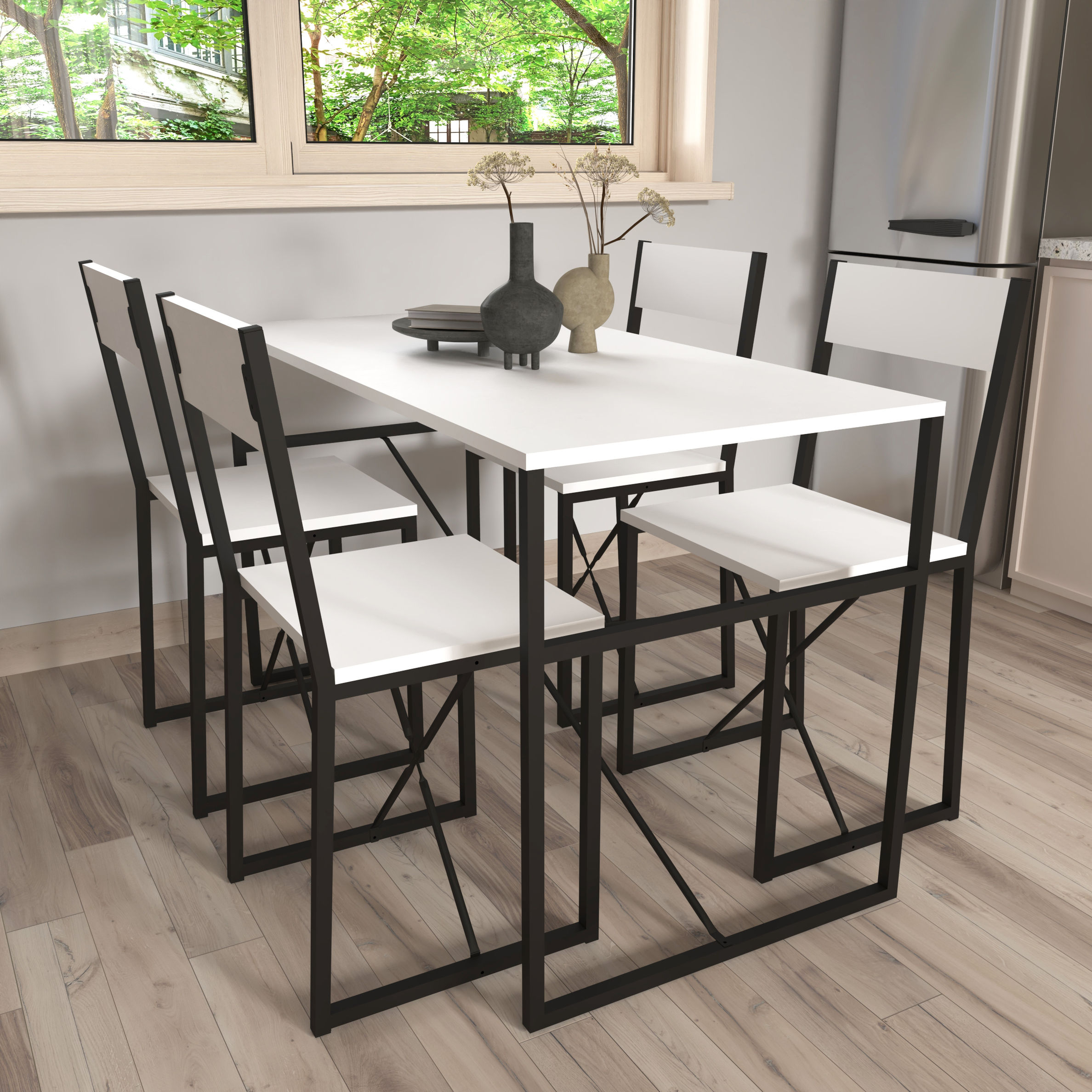 VCM 4-tlg. Holz Metall Essgruppe Küchentisch Esstisch Set Tischgruppe Tisch  Stühle Insasi L Farbe: Weiß | Weltbild.de