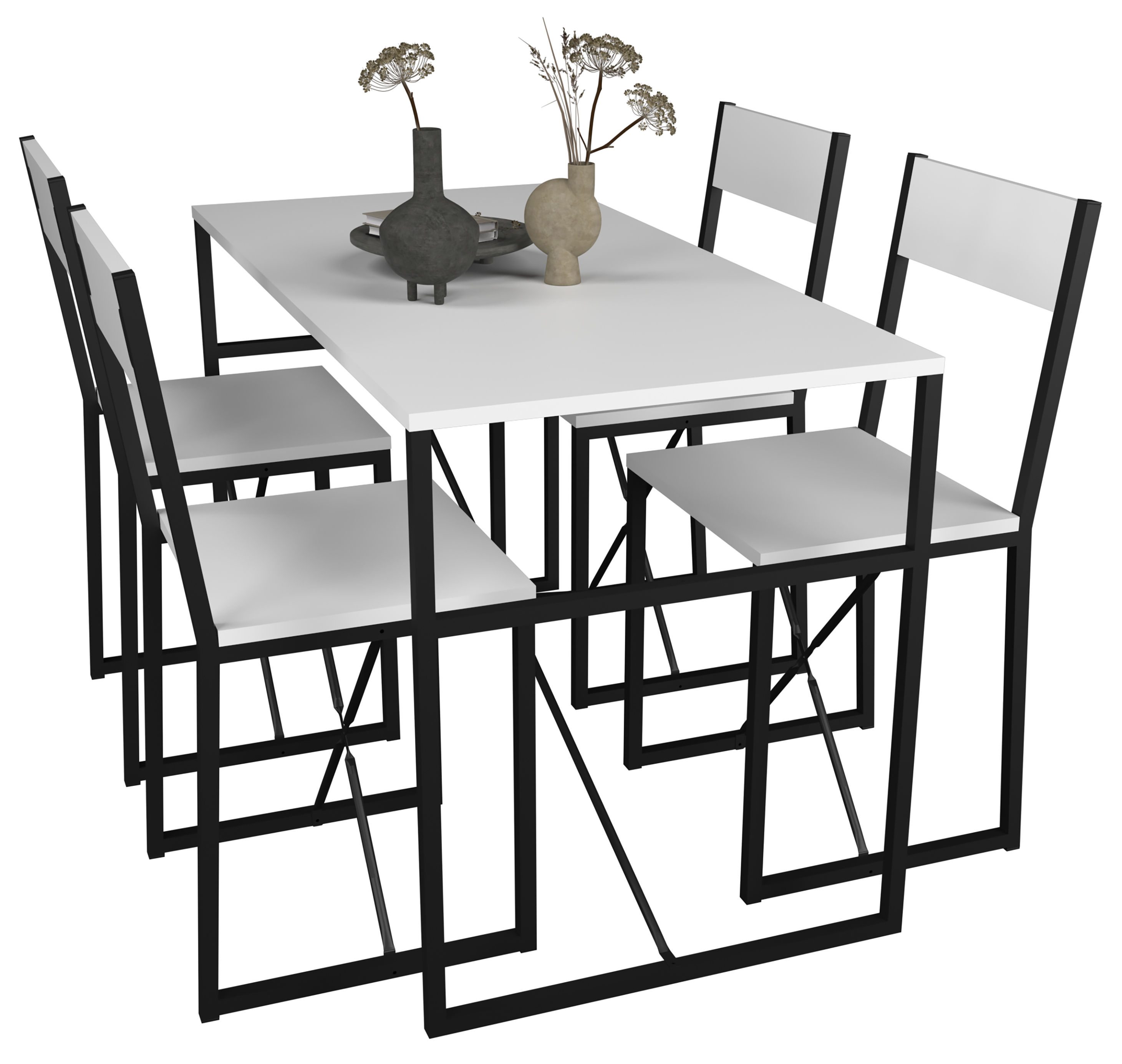 VCM 4-tlg. Holz Metall Essgruppe Küchentisch Esstisch Set Tischgruppe Tisch  Stühle Insasi L Farbe: Weiß | Weltbild.de