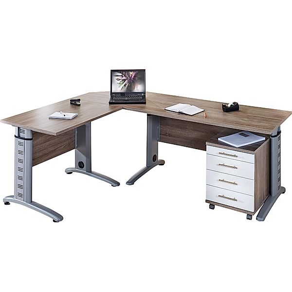 VCM 4-tlg Schreibtisch Set Computertisch Ecktisch Winkeltisch PC Tisch Bürotisch Braso 230 VCM 4-tlg. Schreibtisch-Set Braso 230 (Farbe: Eiche-Trüffel)