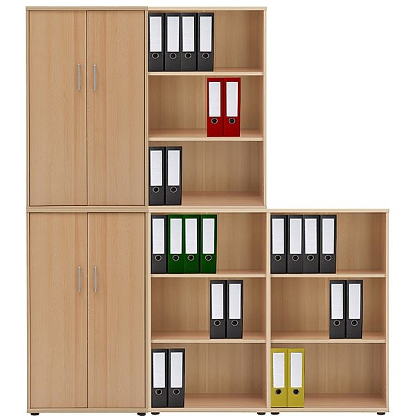 VCM 5-tlg Aktenregal Set Büro Schrank Regal Büroschrank Aktenschrank Sideboard Omegos 888 5-tlg. Aktenregal-Set Omegos 888 | Regale für Ordner, Akten (Farbe: Buche)