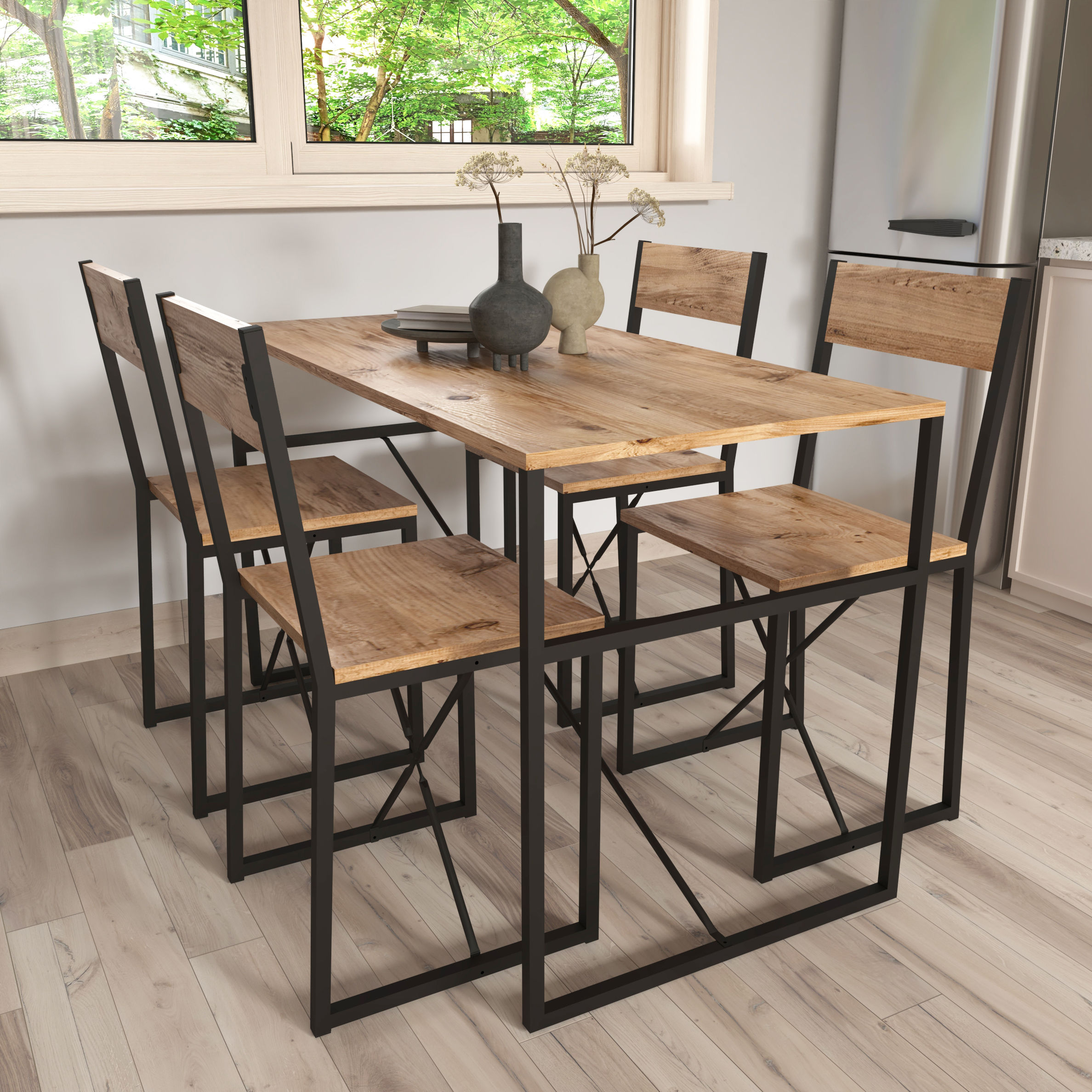 VCM 5-tlg. Holz Metall Essgruppe Küchentisch Esstisch Set Tischgruppe Tisch  Stühle Insasi L Farbe: Honig-Eiche | Weltbild.de