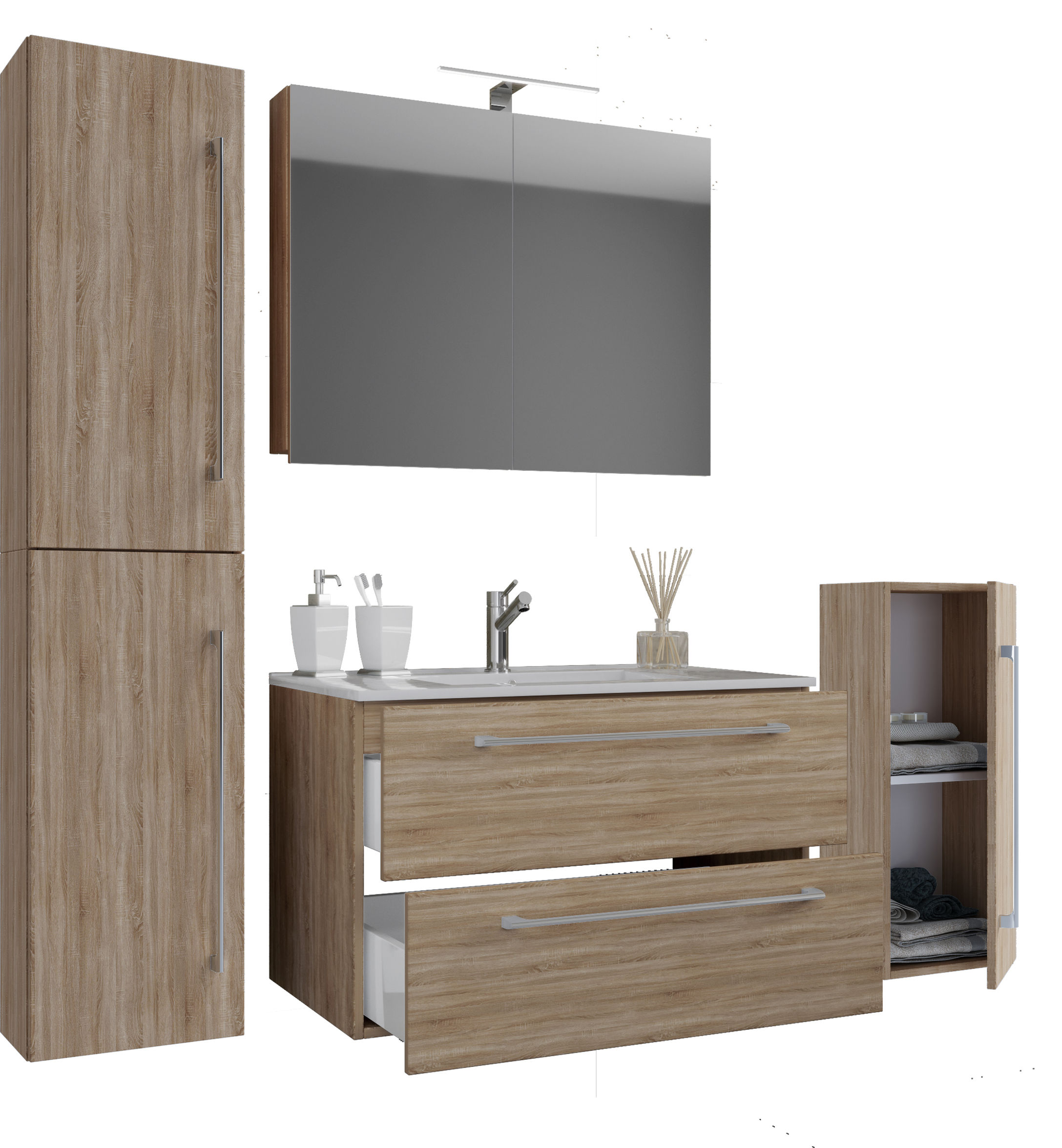 Vcm 5 Tlg Waschplatz Badmobel Badezimmer Set Waschtisch Waschbecken Schubladen Keramik Badinos Spiegelschrank 5 Tlg Waschplatz Waschtisch Badinos Spiegelschrank Farbe Breite 60 Cm Sonoma Eiche Sagerau Weltbild De