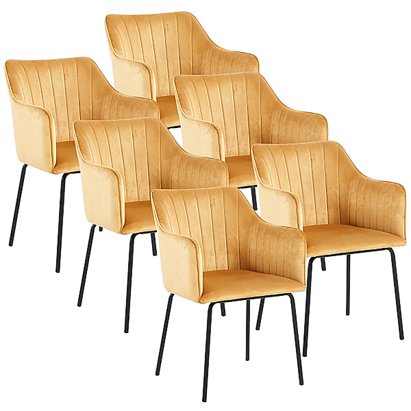 VCM 6er Esszimmerstuhl skandinavischer gepolsterter Küchenstuhl Stuhl Esszimmer Esstischtisch Armlehne Rückenlehne Valia (Farbe: Braun)