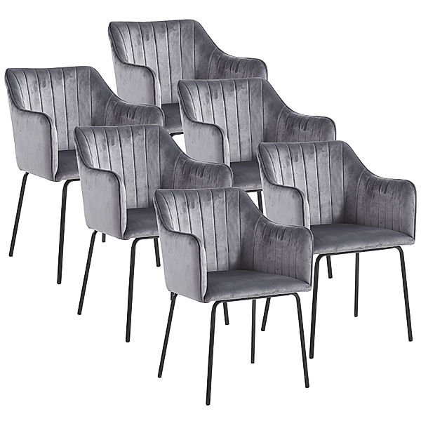 VCM 6er Esszimmerstuhl skandinavischer gepolsterter Küchenstuhl Stuhl Esszimmer Esstischtisch Armlehne Rückenlehne Valia (Farbe: Hellgrau)