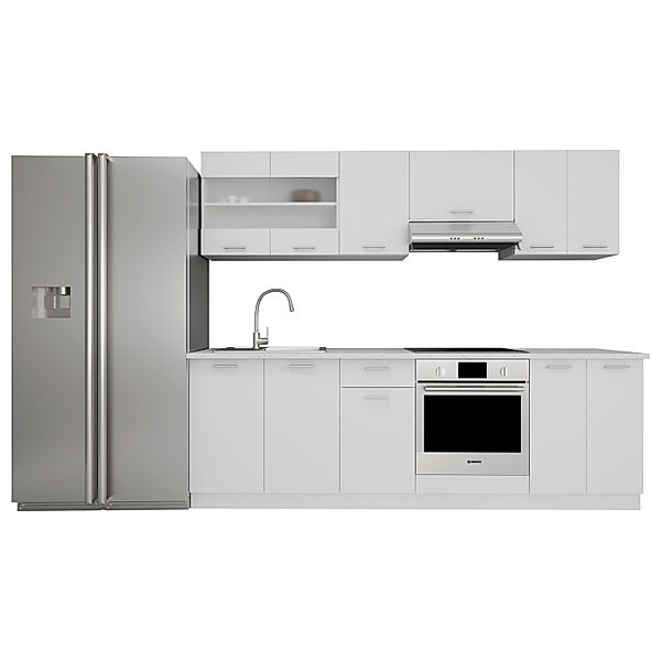 VCM 8-tlg Einbauküche Küchenzeile Küchenblock Komplettküche 240 cm Esilo (Farbe: Weiß)