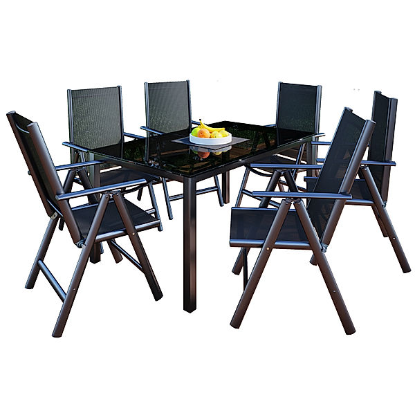 VCM Alu-Gartenmöbel 140x80 (Farbe: 6 Stühle + 1 Tisch)