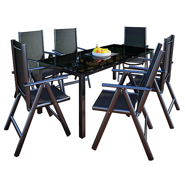 VCM Alu-Gartenmöbel 190x80 (Farbe: 6 Stühle + 1 Tisch)