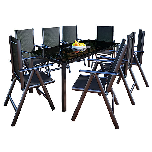 VCM Alu-Gartenmöbel 190x80 (Farbe: 8 Stühle + 1 Tisch)