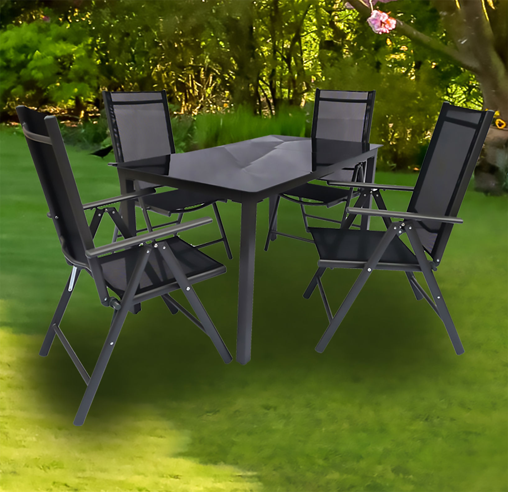 VCM Alu Gartenmöbel Sitzgruppe Set 140x80 Schwarzglas Farbe: Tisch + 4  Stühle: Anthrazit | Weltbild.de