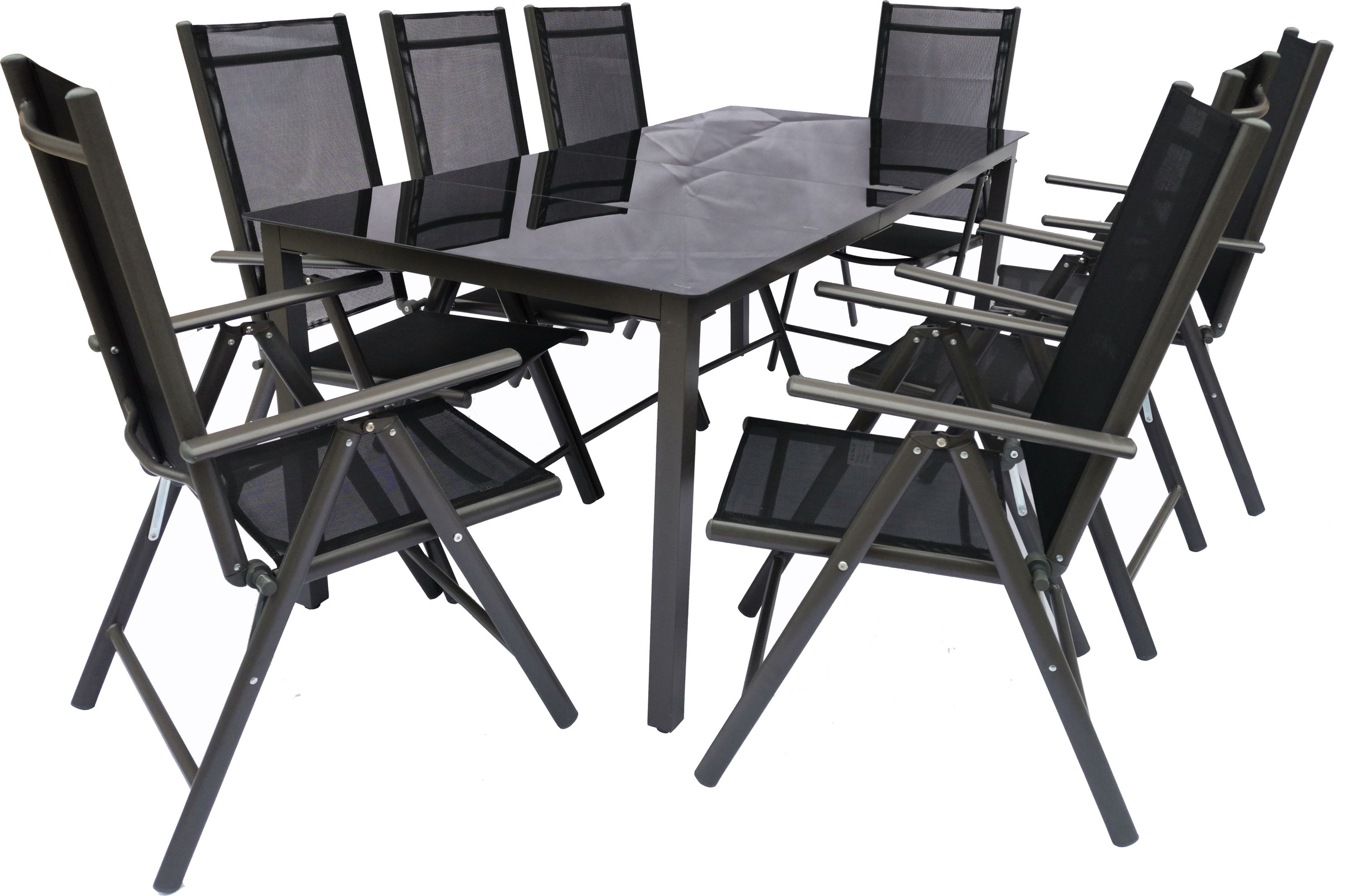 VCM Alu Gartenmöbel Sitzgruppe Set 190x80 Schwarzglas Farbe: Tisch + 8  Stühle: Schwarz | Weltbild.de