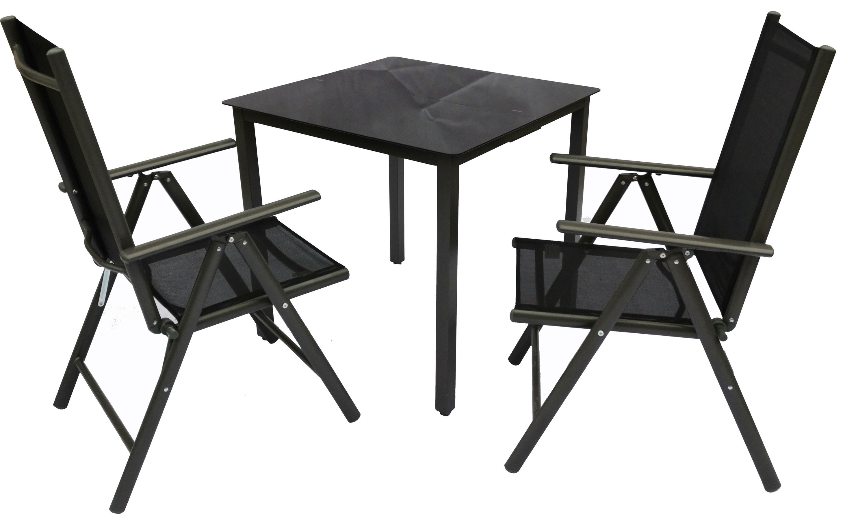 VCM Alu Gartenmöbel Sitzgruppe Set 80 x 80 Schwarzglas Farbe: Tisch + 2  Stühle: Schwarz | Weltbild.de