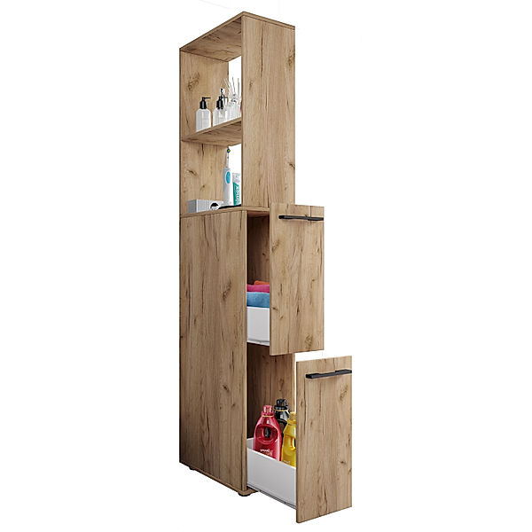 VCM Badmöbel Nischenschrank Raumteiler Badschrank Hochschrank Schublade Sadilo XL (Farbe: Honig-Eiche)