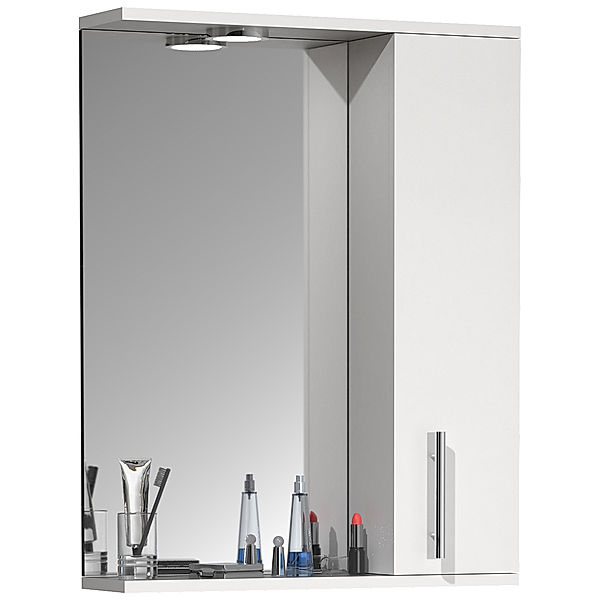 VCM Badspiegel Wandspiegel 55 cm Hängespiegel Spiegelschrank Badezimmer Drehtür Beleuchtung Lisalo L (Farbe: weiß)