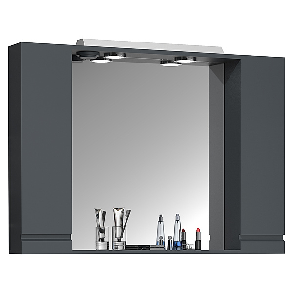VCM Badspiegel Wandspiegel Breite 100 cm Hängespiegel Spiegelschrank Badezimmer Drehtür grifflos Beleuchtung Silora XL (Farbe: Anthrazit)