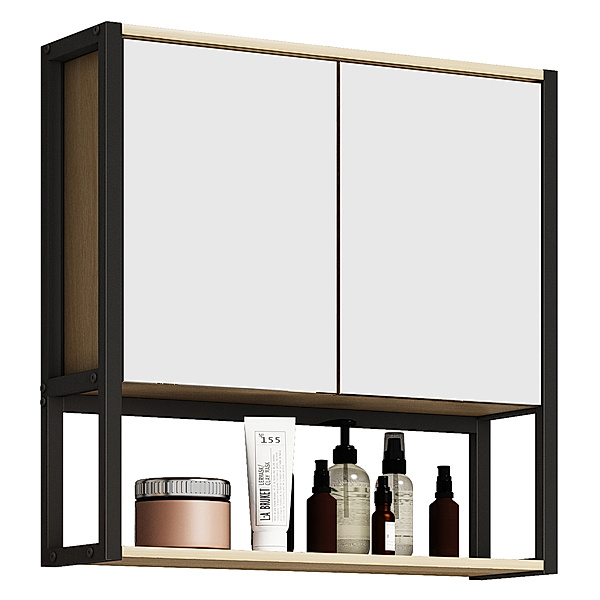 VCM Badspiegel Wandspiegel Hängespiegel Spiegelschrank Badezimmer Edino 60 x 60 cm (Farbe: Honig-Eiche)