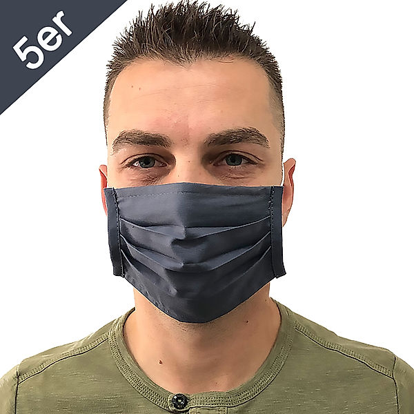 VCM Behelfs - Mund Nasen Maske Gesichtsmaske waschbar & wiederverwendbar Baumwolle Behelfs - Mund Nasen Maske Gesichtsmaske waschbar (Farbe: 5er Pack Grau)