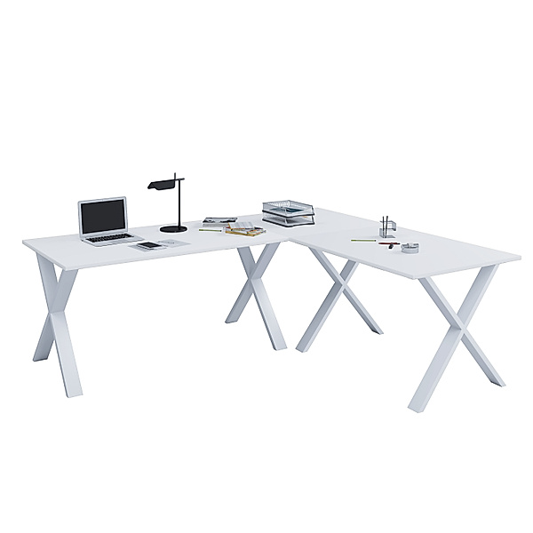 VCM Büromöbel Eckschreibtisch Lona 80 X Alu Weiß (Farbe: Weiß, 220x160x80)