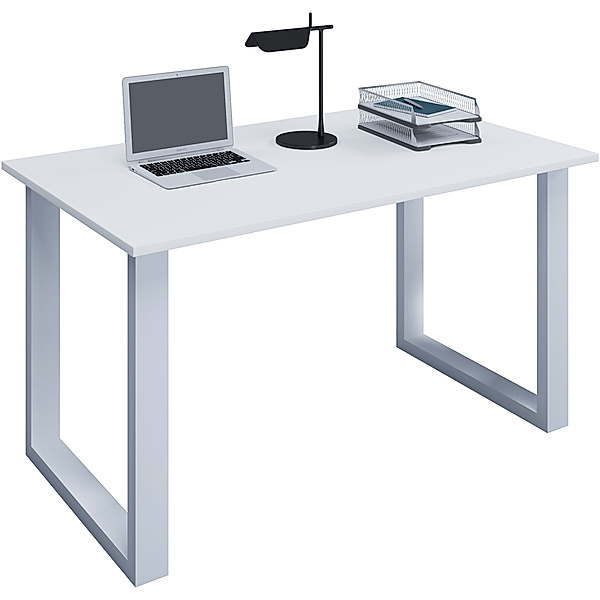 VCM Büromöbel Schreibtisch Lona U Alu Weiß (Farbe: Weiß, B. 140 x T. 50 cm)