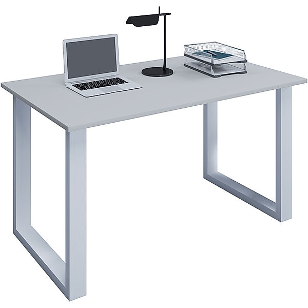 VCM Büromöbel Schreibtisch Lona U Alu Weiß (Farbe: Grau, B. 140 x T. 80 cm)