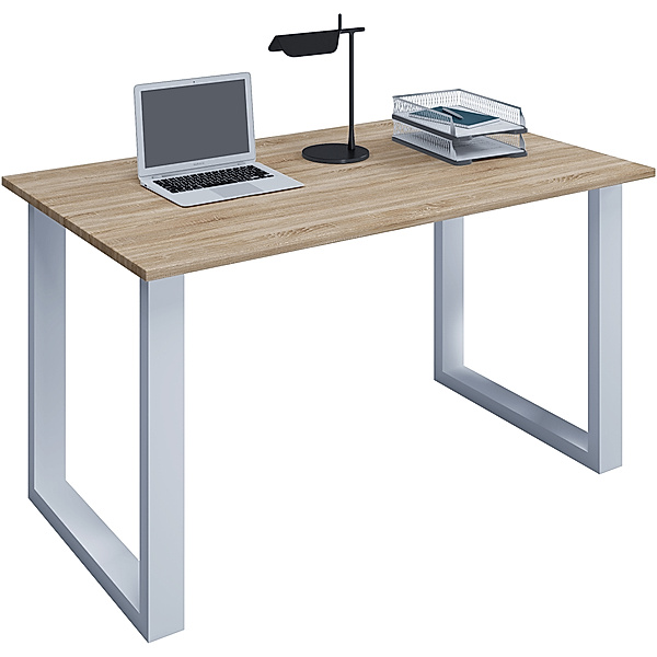 VCM Büromöbel Schreibtisch Lona U Alu Weiß (Farbe: Sonoma-Eiche, B. 140 x T. 80 cm)